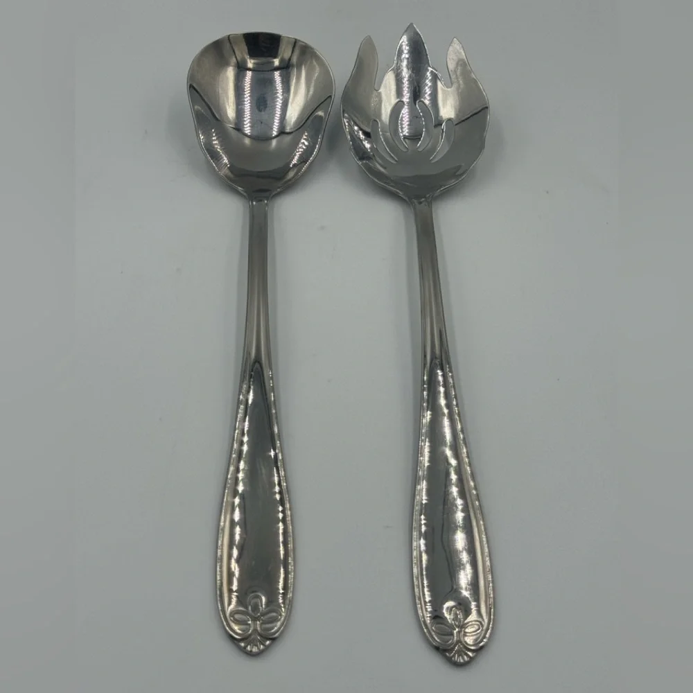 Reed & Barton “Ribbon Crest” Stainless Steel 2pc Salad/Serving Set